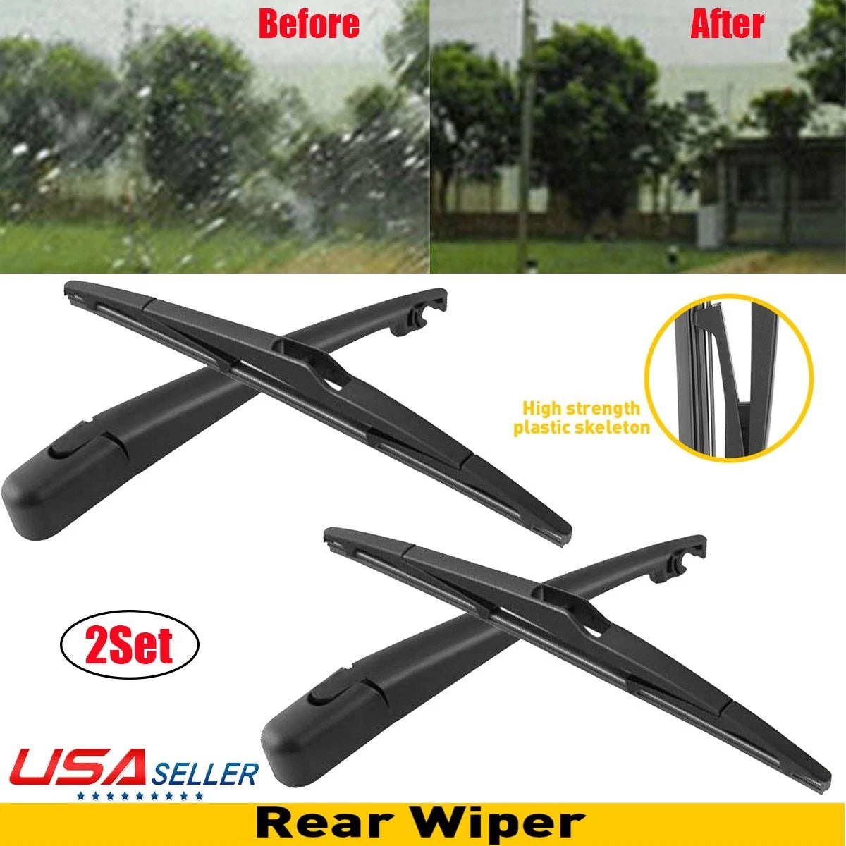 4Pcs Rear Wiper Blade & Arm for Hyundai Santa Fe (2013–2018)