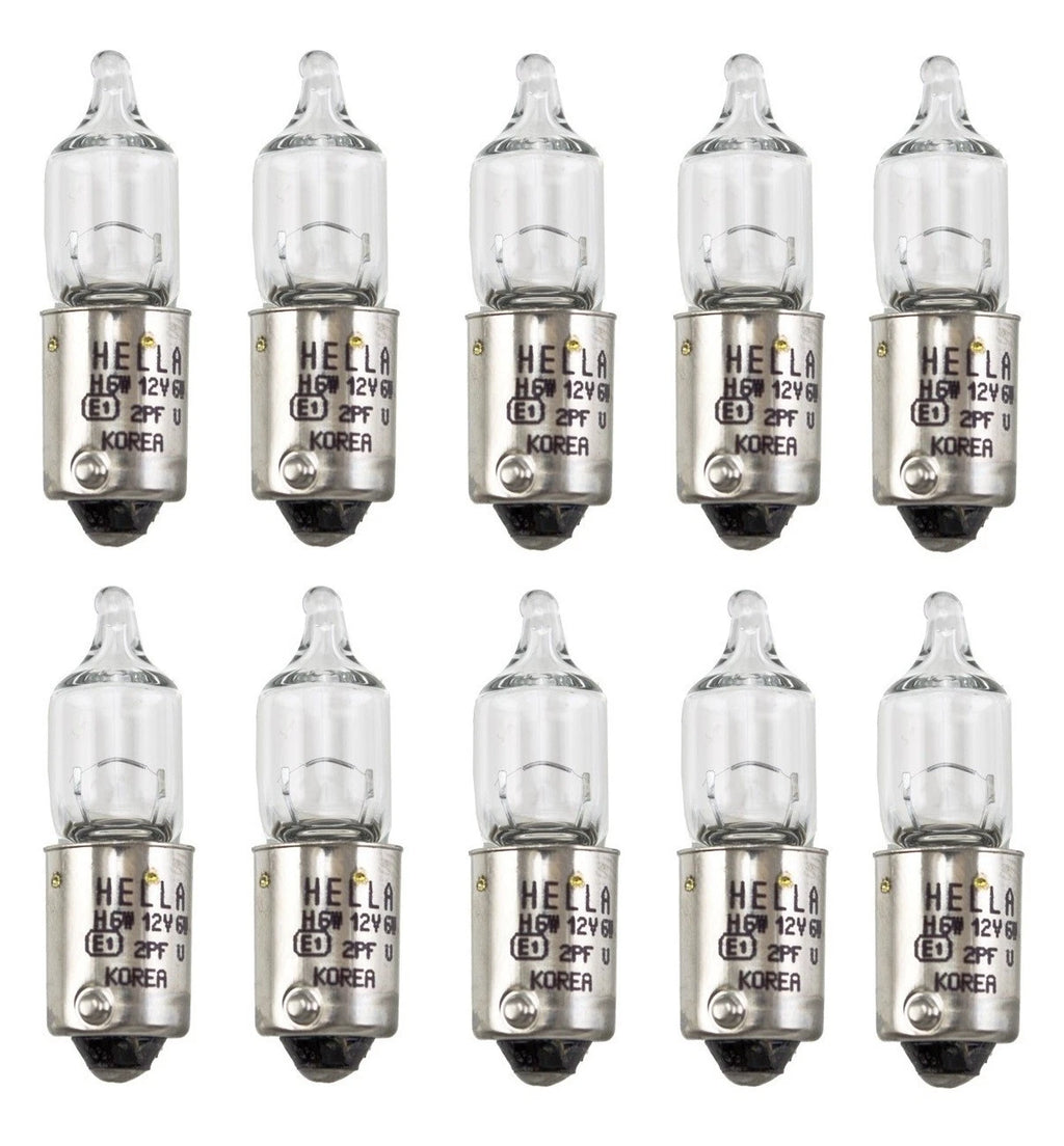 Set of 10 Hella Multi Purpose Halogen Light Bulbs BAX9s (12V-6W) H6W