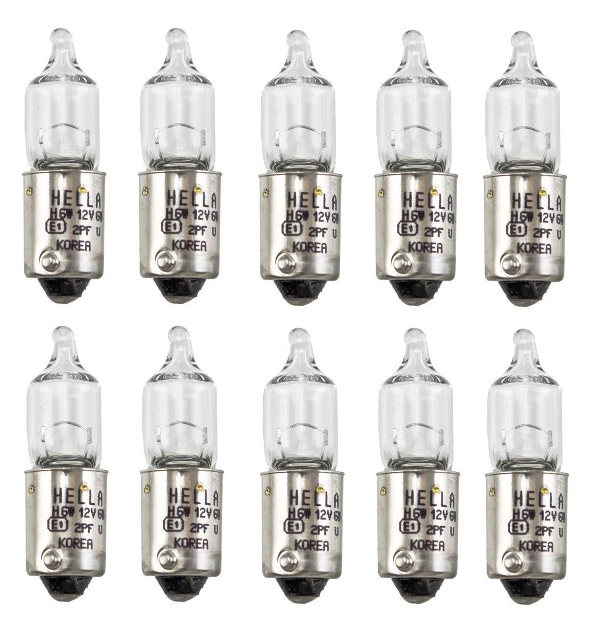 Set of 10 Hella Multi Purpose Halogen Light Bulbs BAX9s (12V-6W) H6W