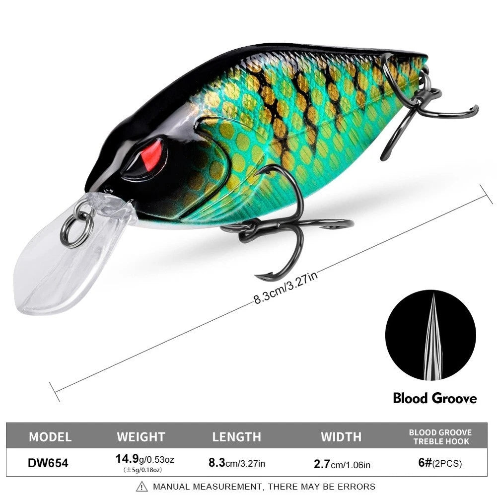 Hard Body Crank Bait Fishing Lure 8.3cm 14.9g with 6# Treble Hooks