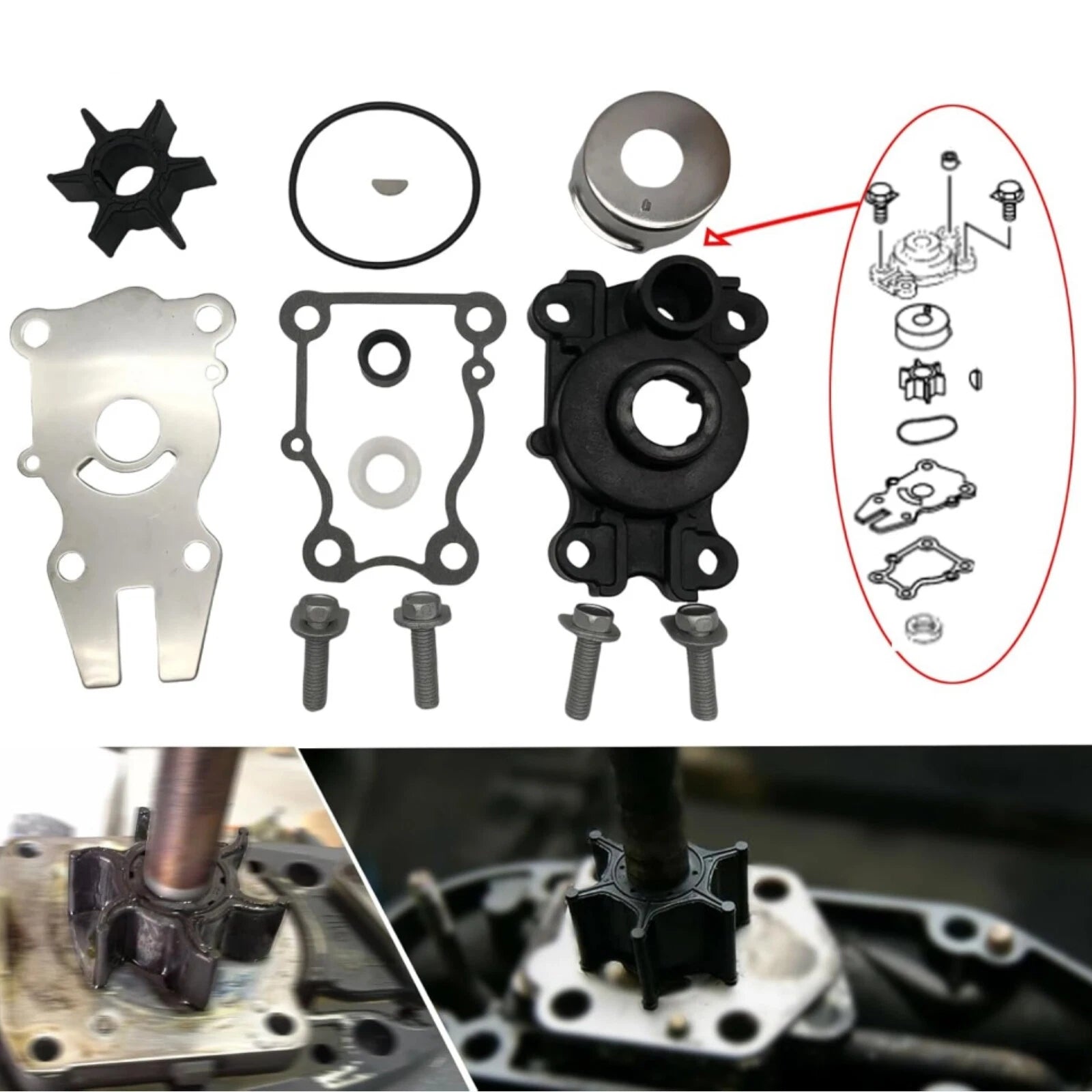 Water Pump Impeller Kit for Yamaha Outboard 2-Stroke 40 50HP (63D-W0078-01)