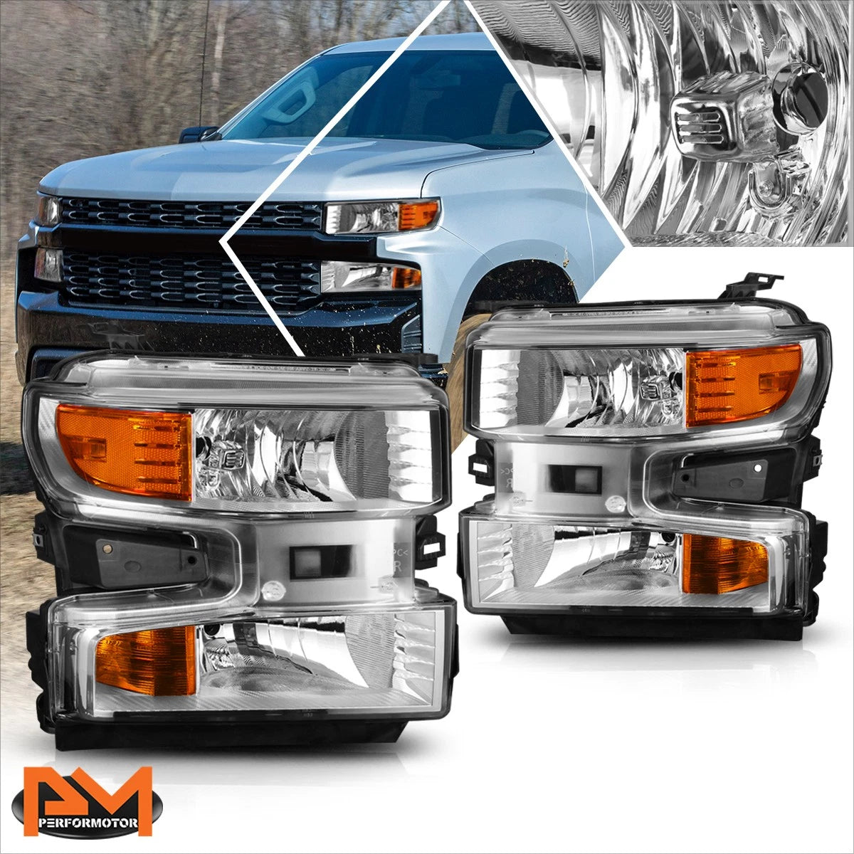 Amber Corner Headlight Lamp Chrome for Silverado 1500 WT/Custom Trail Boss (2019–2024)