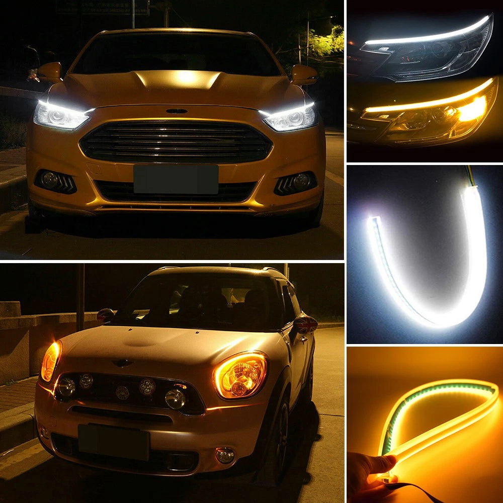 2X 60cm Flexible LED Headlight Slim Strip for Universal Vehicles