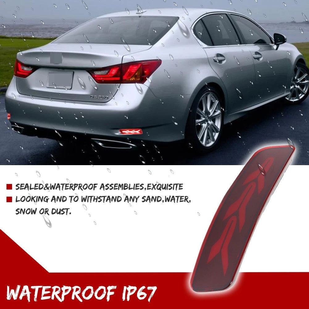 Pair LED Rear Bumper Reflector Brake Lights for Lexus GS ES (2013–2018)