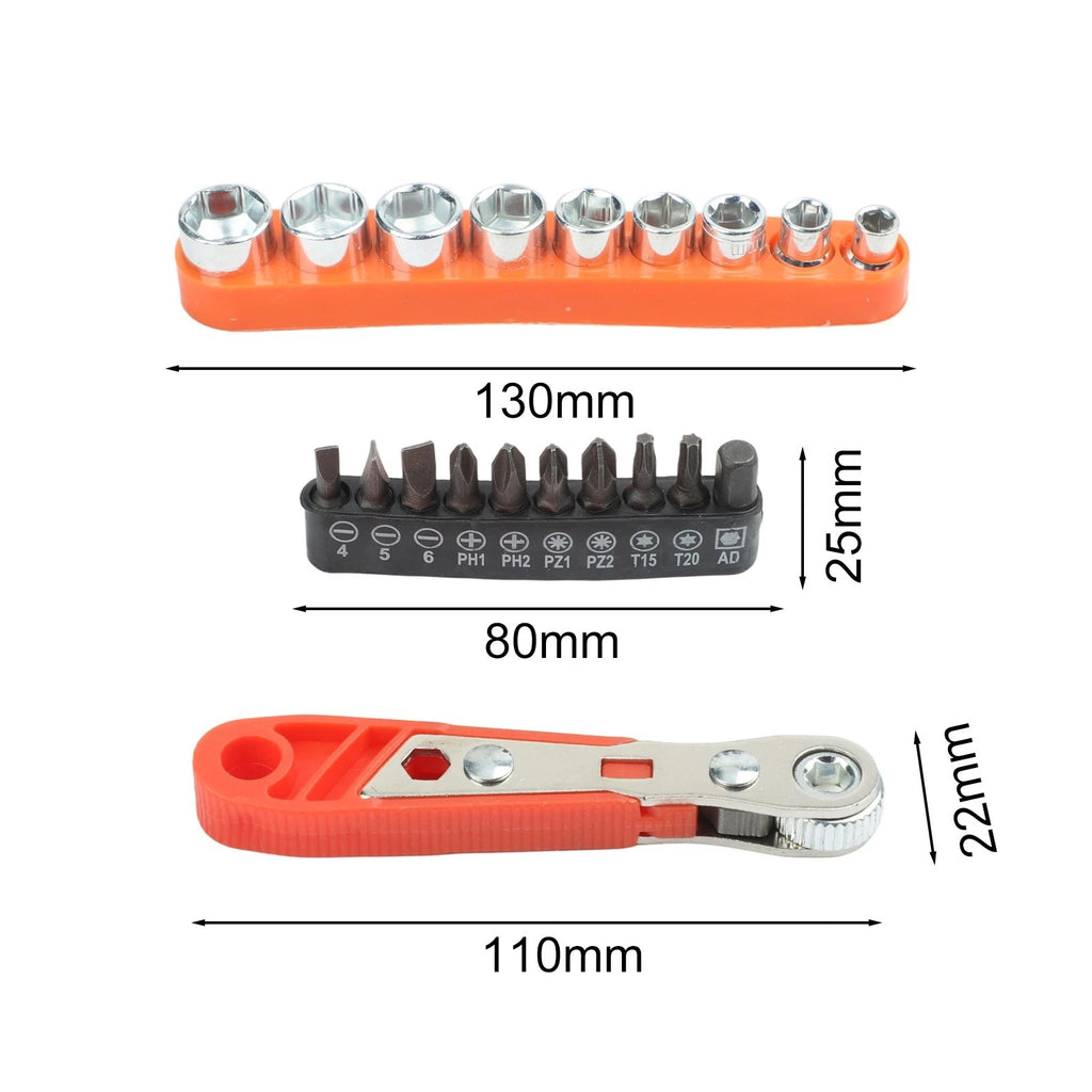 Steel Ratchet Screwdriver Set with Extension Rod & 10 Bits for Automotive Repair