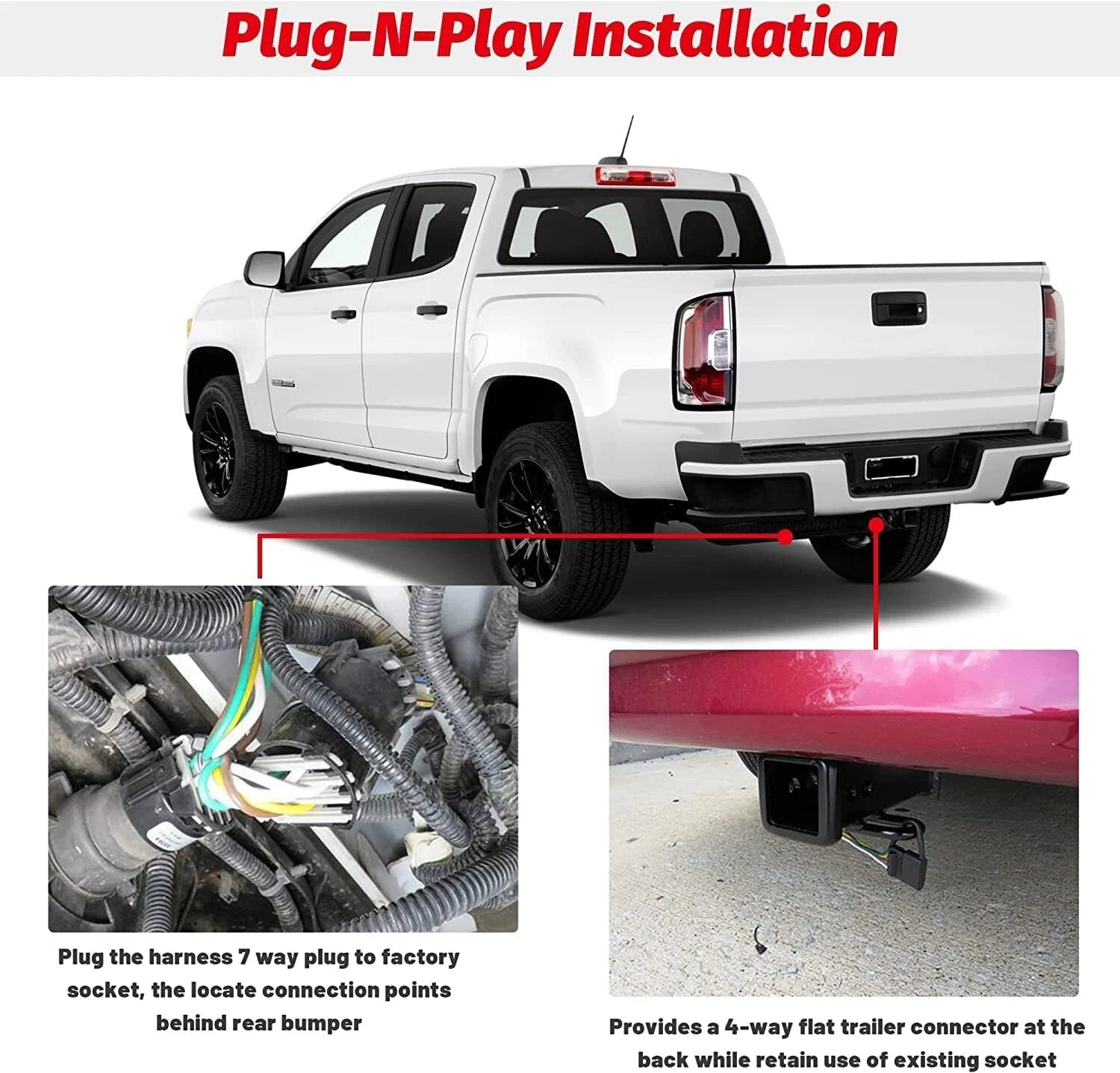 7 Way Trailer Light Bar Wiring Connector & 4 Pin Plug for Chevy Silverado 1500 (2014–2023)