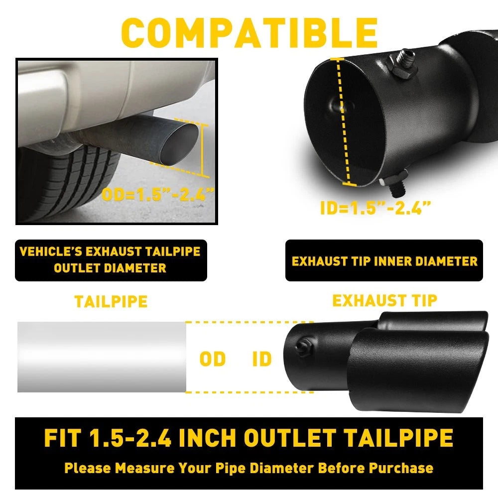 Dual Exhaust Muffler Tip for Universal Vehicles (Black Stainless Steel)