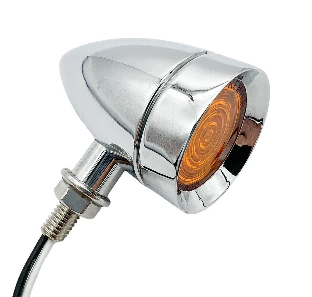 Mini Bullet LED Amber Chrome Light for Motorcycle Hot Rod Truck (Universal)