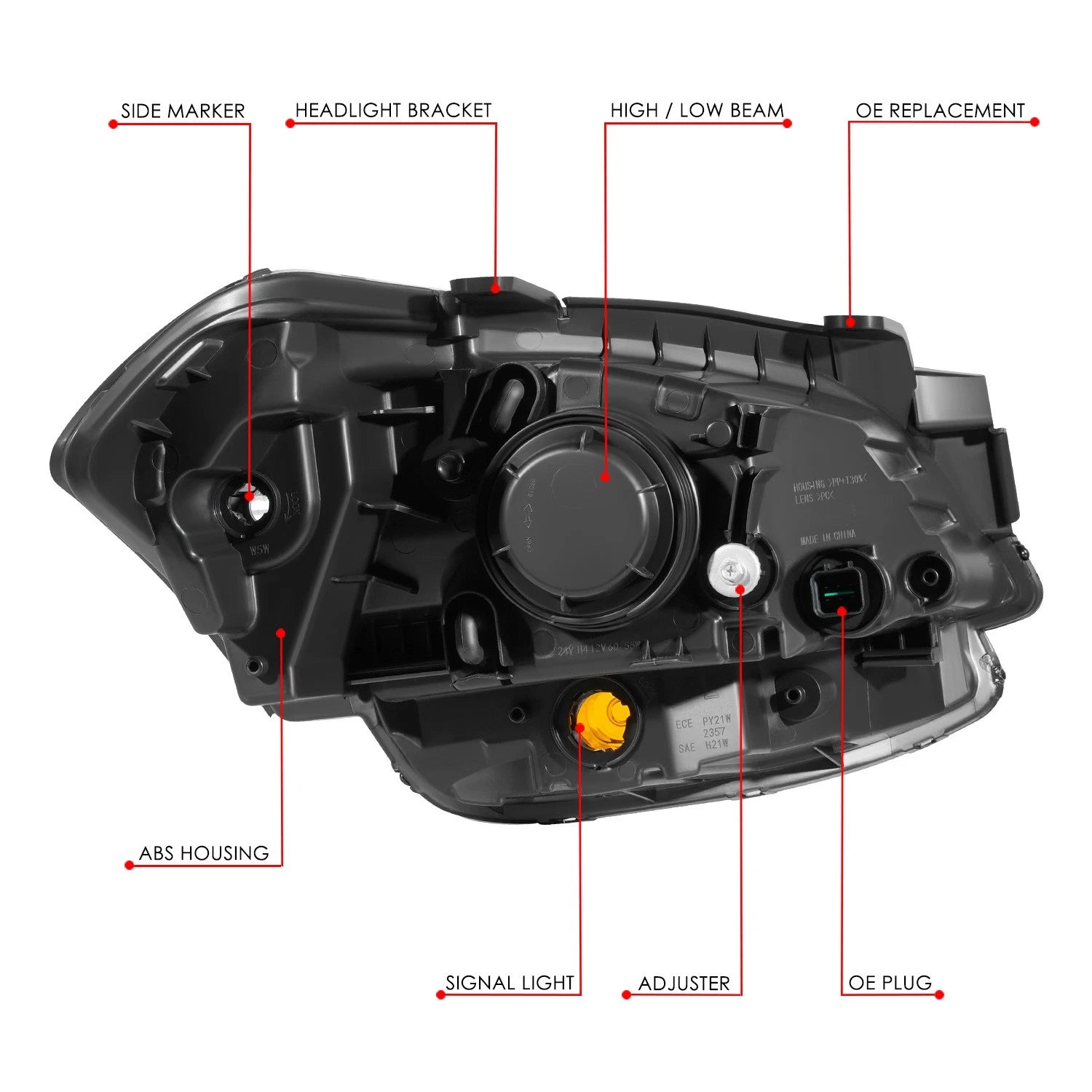 Headlight Lamp Pair for Kia Soul (2010–2011) Black Housing Clear Corner