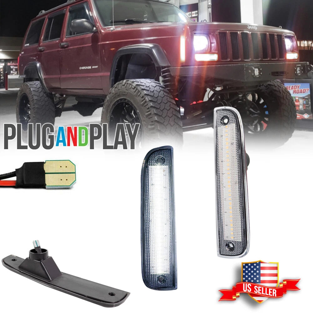 Clear White LED Front Side Corner Parking Marker Lights for Jeep Cherokee (1997–2001)