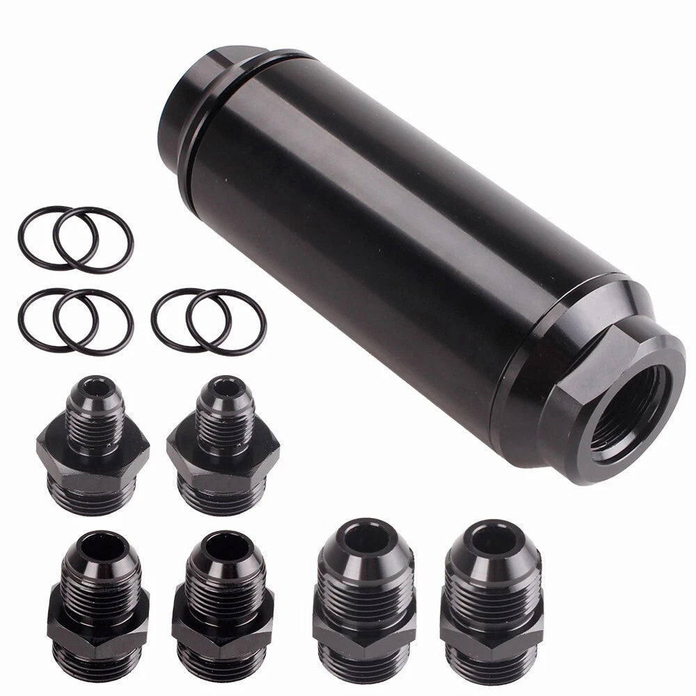 High Flow Inline Fuel Filter 100 Micron Cleanable 6AN/8AN/10AN Adapter