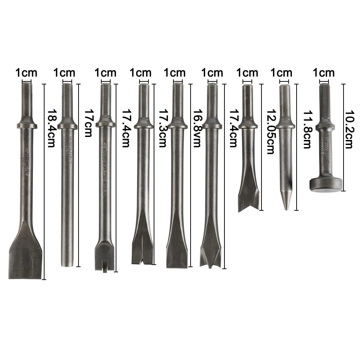 9Pcs Pneumatic Air Hammer Chisel Set 0.39In Shank