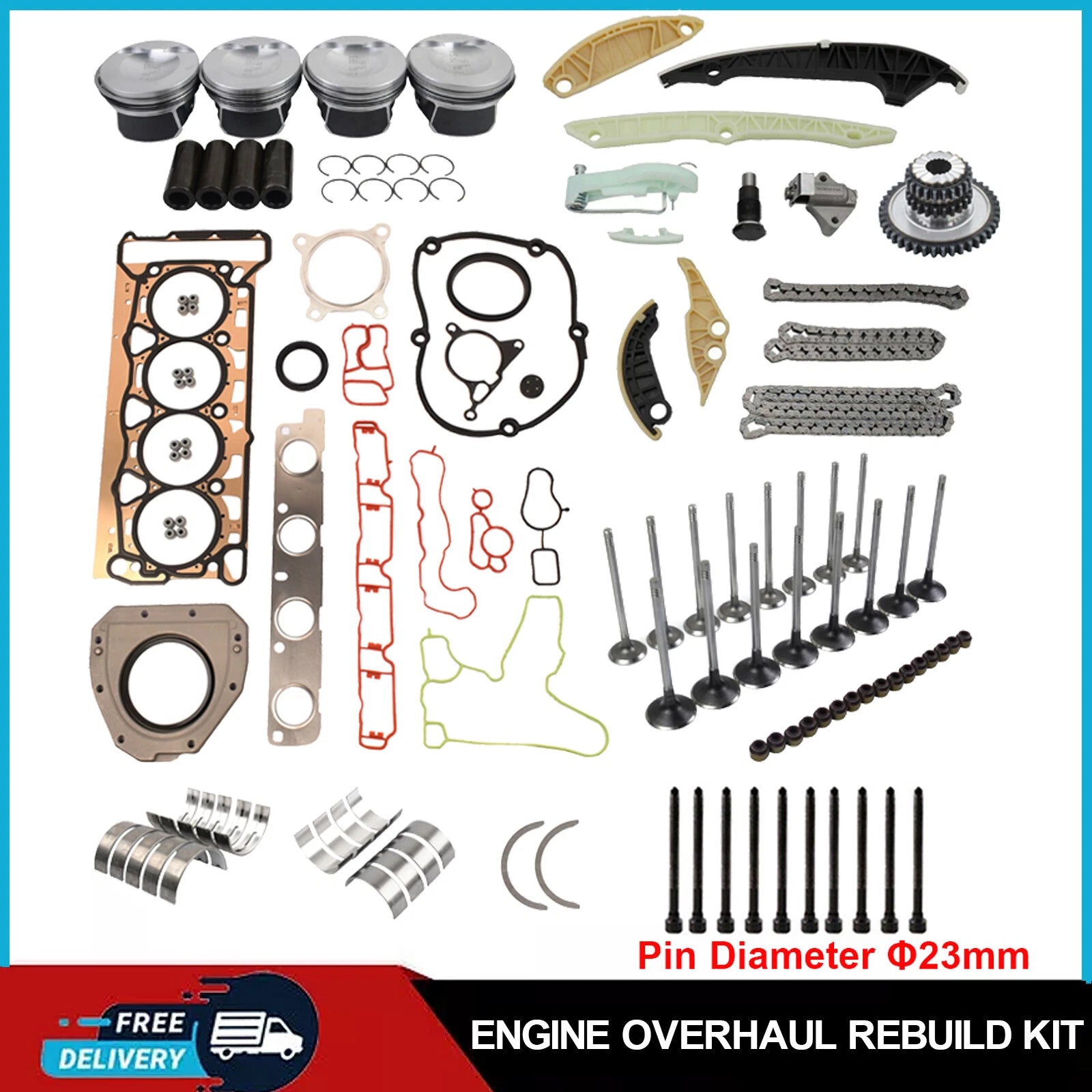 Piston Timing Chain Gaskets Kit for Audi A3 A4 Q5 VW Passat (2000-2023)