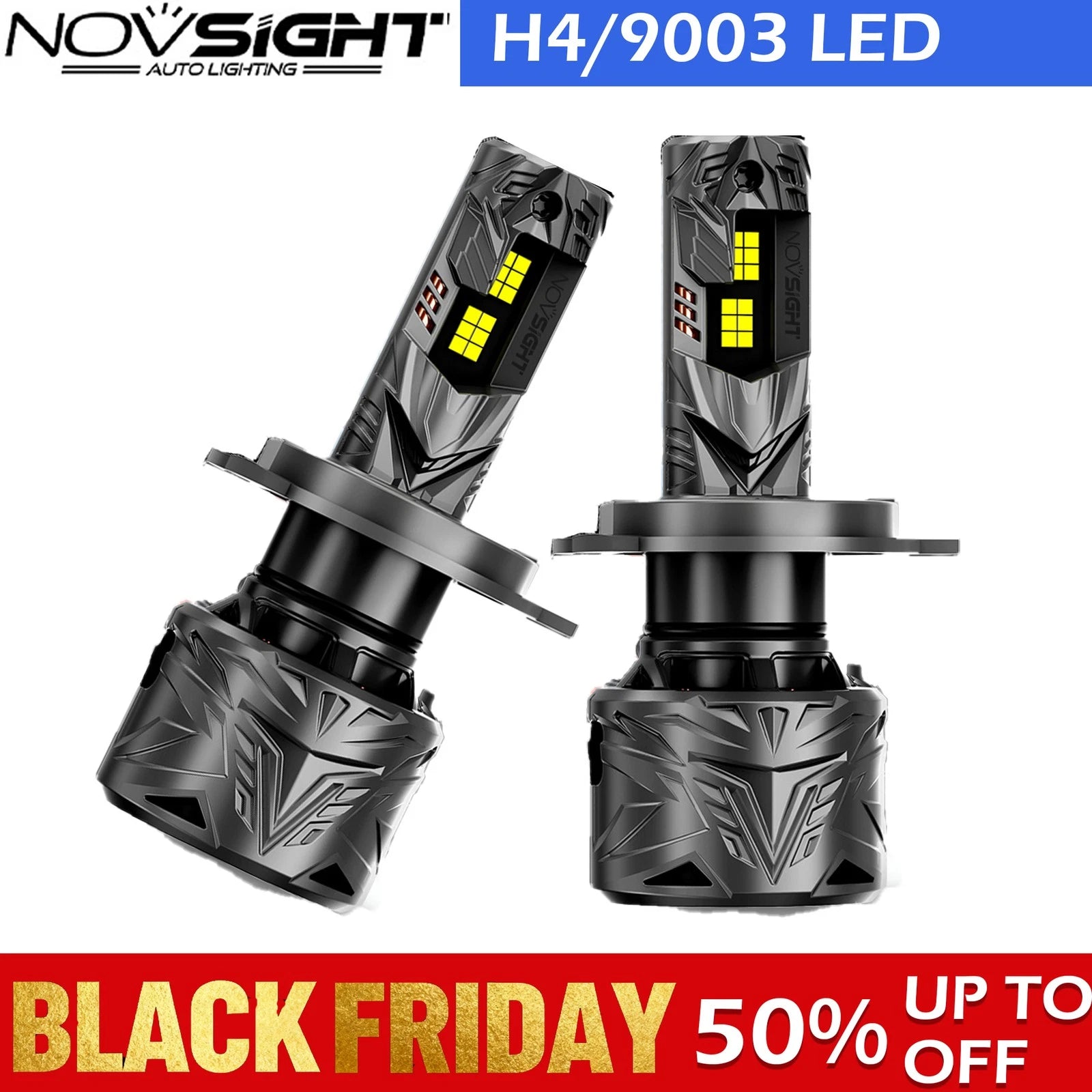 2X H4 9003 LED Headlight Bulbs for NOVSIGHT (50000LM)