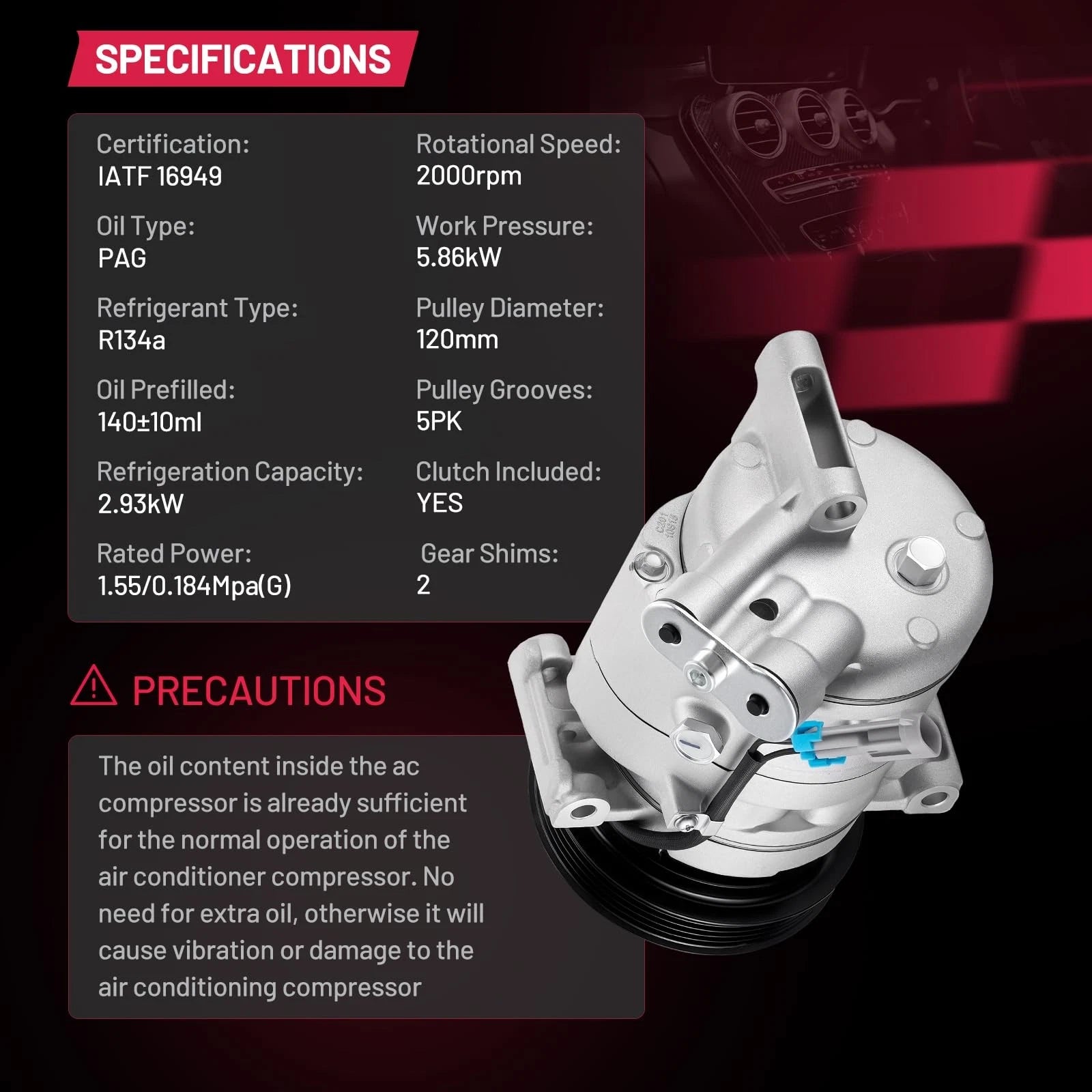 A/C Compressor for Chevrolet Equinox GMC Terrain 2.4L (2010–2011) CO 22276C