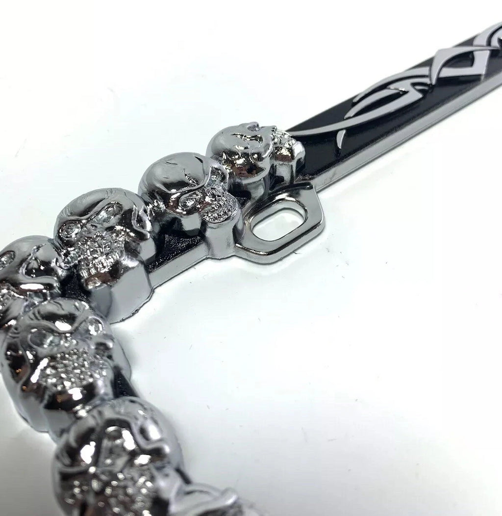 License Plate Frame Holder Black Chrome Metal Skull for Universal Car SUV Truck (Any Year)