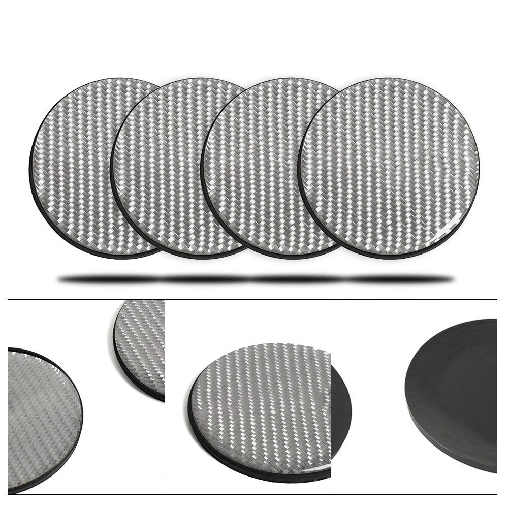 Set of 4 Silver Carbon Fiber Cup Holder Pads Non-Slip Mat