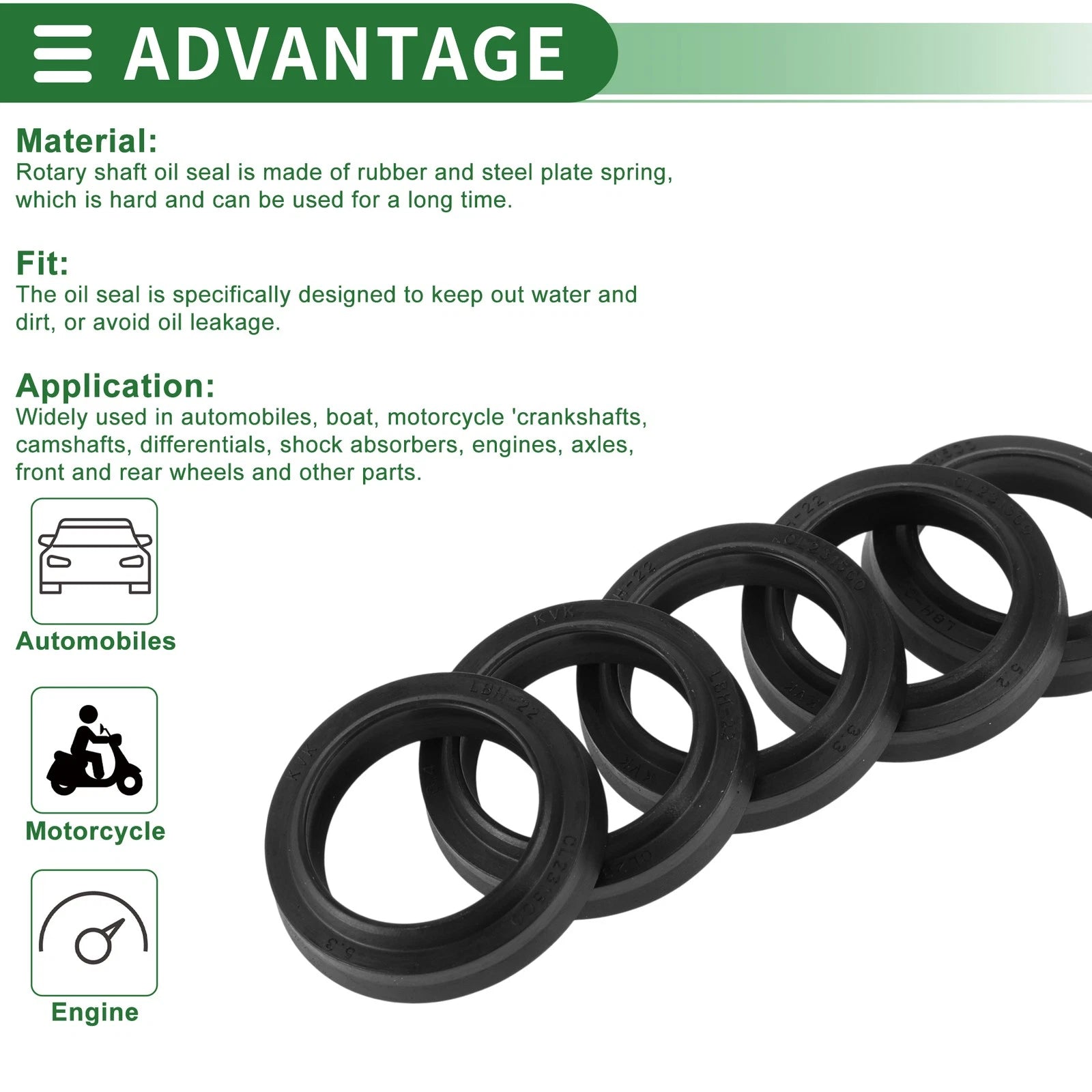 Set of 5 Oil Seal Ring 22x30x4.5mm NBR Rubber for Various Models 