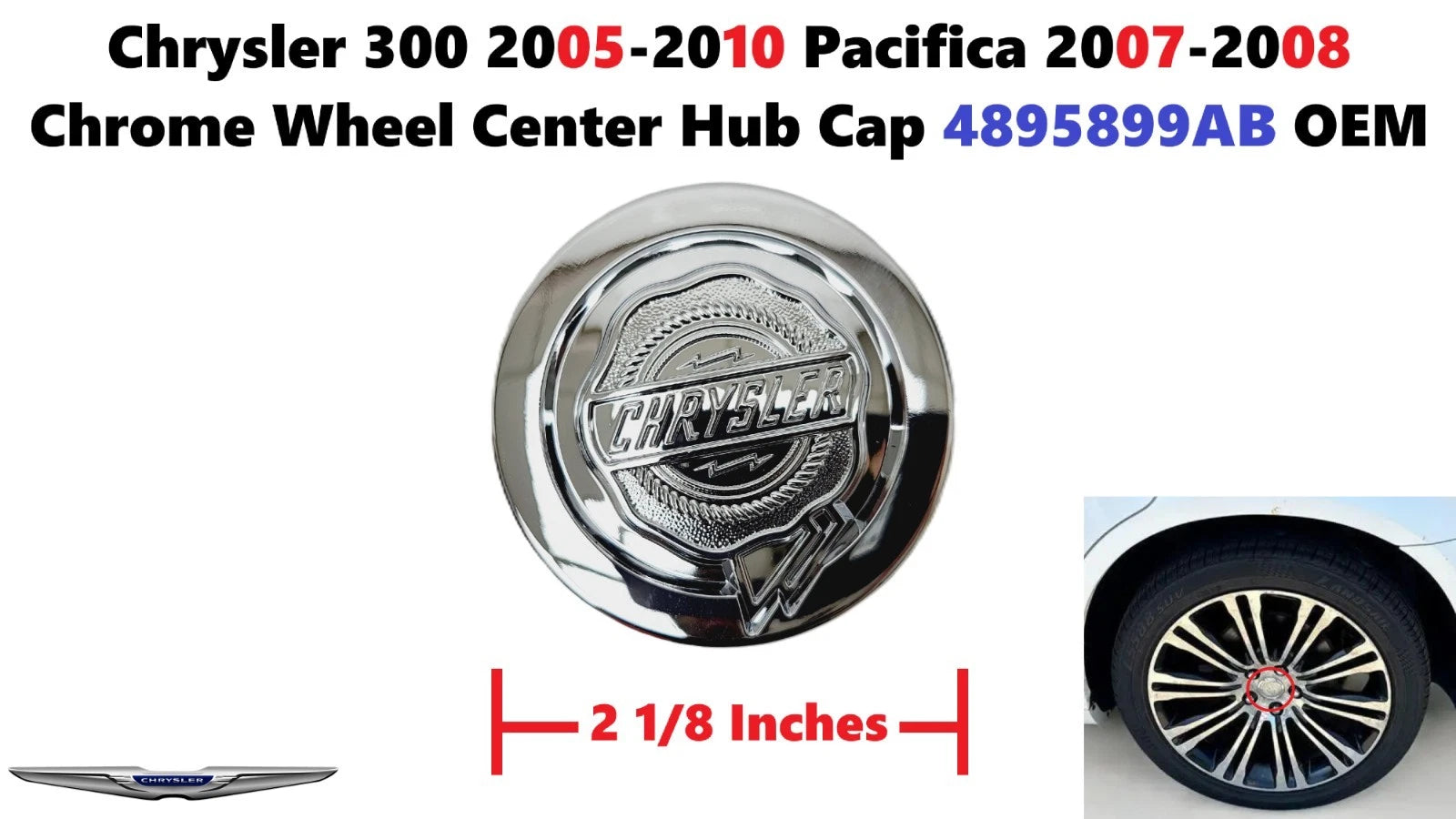 Chrome Wheel Center Hub Cap for Chrysler 300 Pacifica (2005–2010) 4895899AB