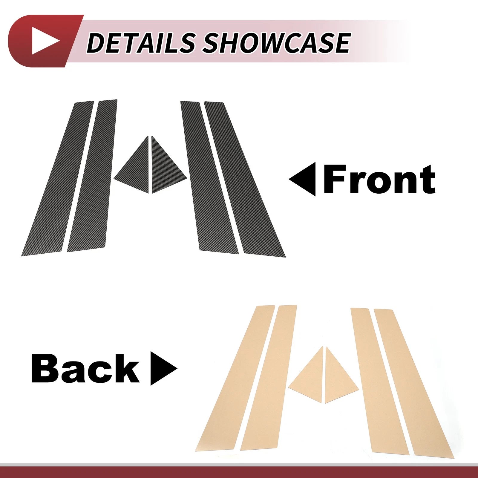 Set of 6 Door Pillar Window Trim for Audi A6 (2014–2017) Carbon Fiber Black