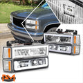 Bumper Headlight Set for GMC C/K Suburban (1994–2000) Black Housing Amber Corner