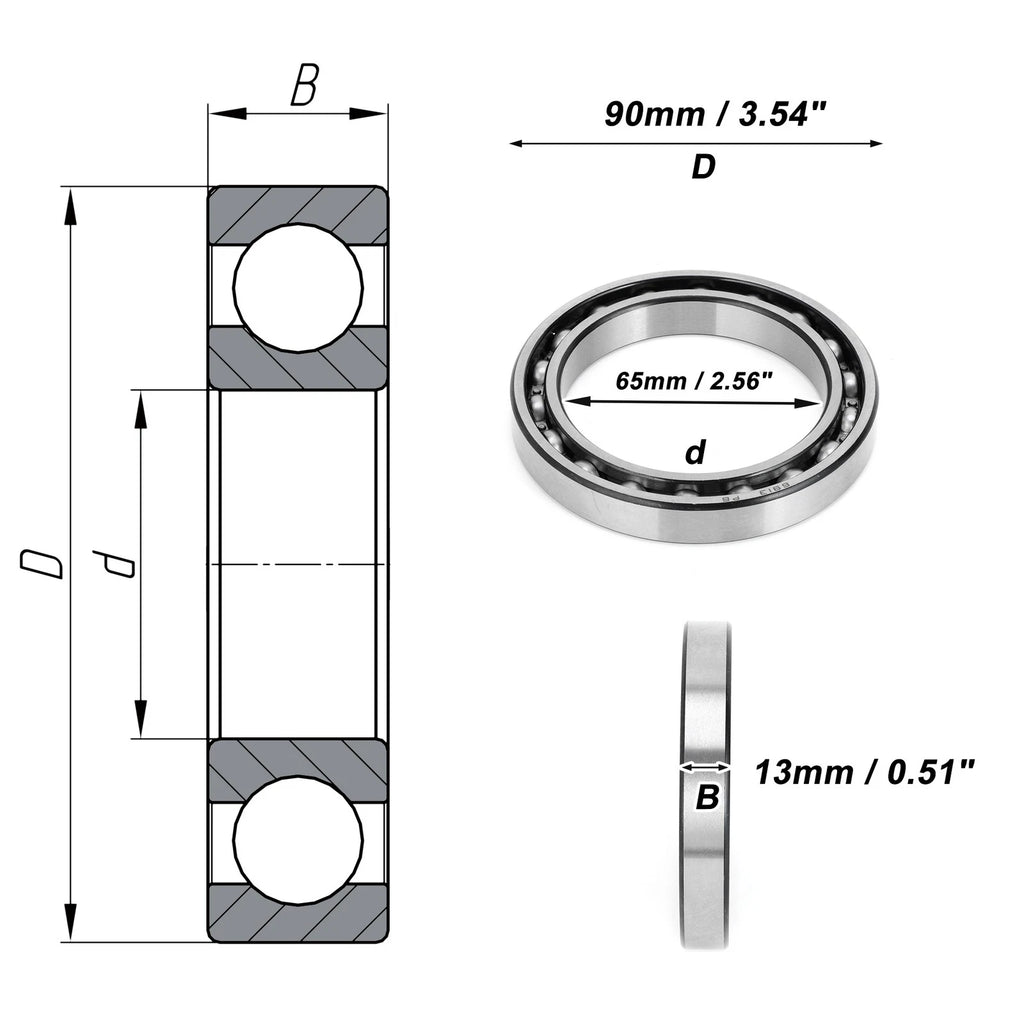 Deep Groove Ball Bearing 65x90x13mm for Scooter Skateboard (1 Pc)