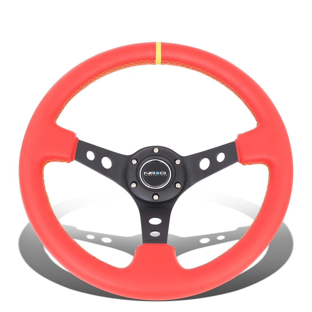 NRG 35cm Deep Dish Steering Wheel for Universal Fit (3" Deep, Red Leather)
