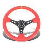 NRG 35cm Deep Dish Steering Wheel for Universal Fit (3" Deep, Red Leather)