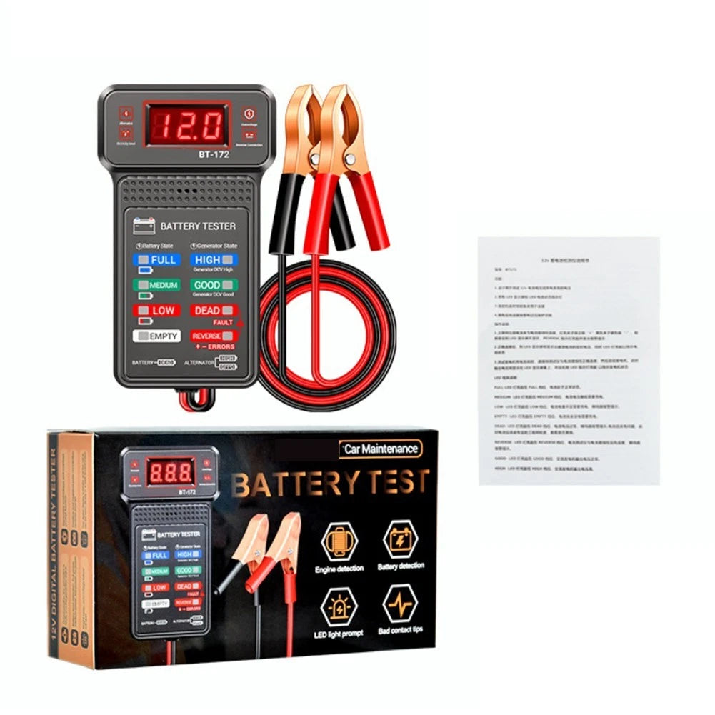 12V Digital Battery Charging Tester with LCD Display for Cars and Trucks