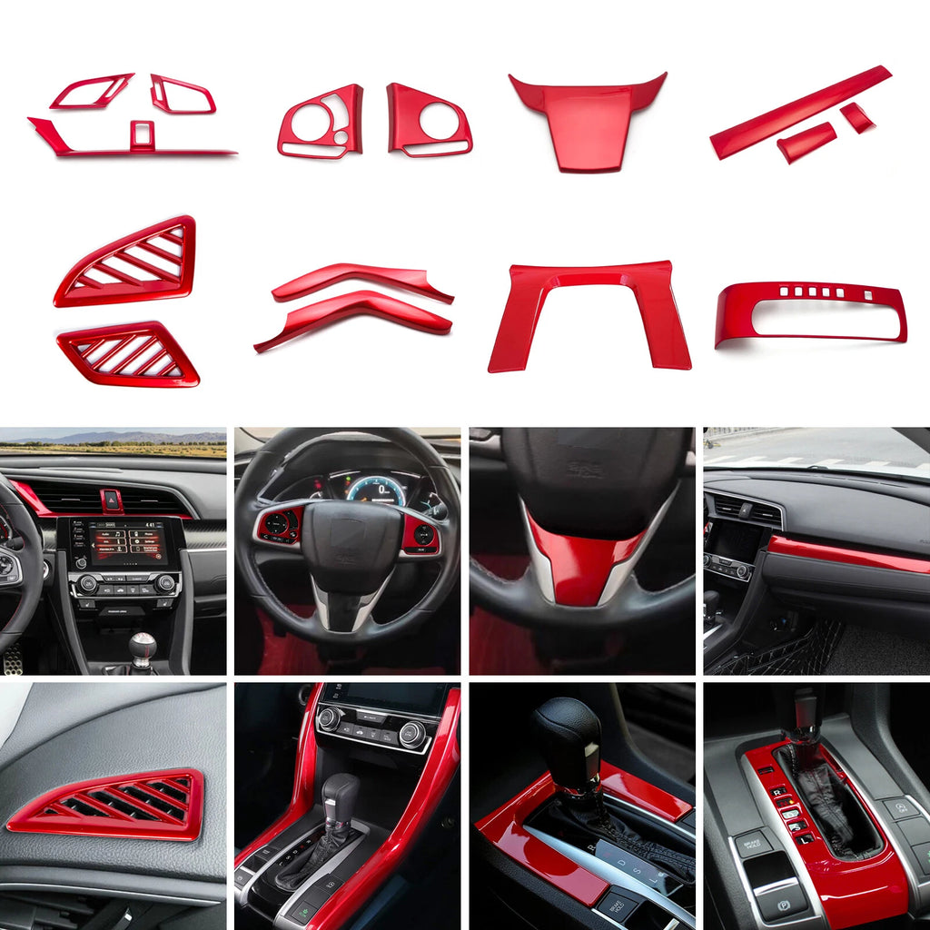 Red Center Console Strip Gear Shift Frame Decor for Honda Civic (2016-2021)