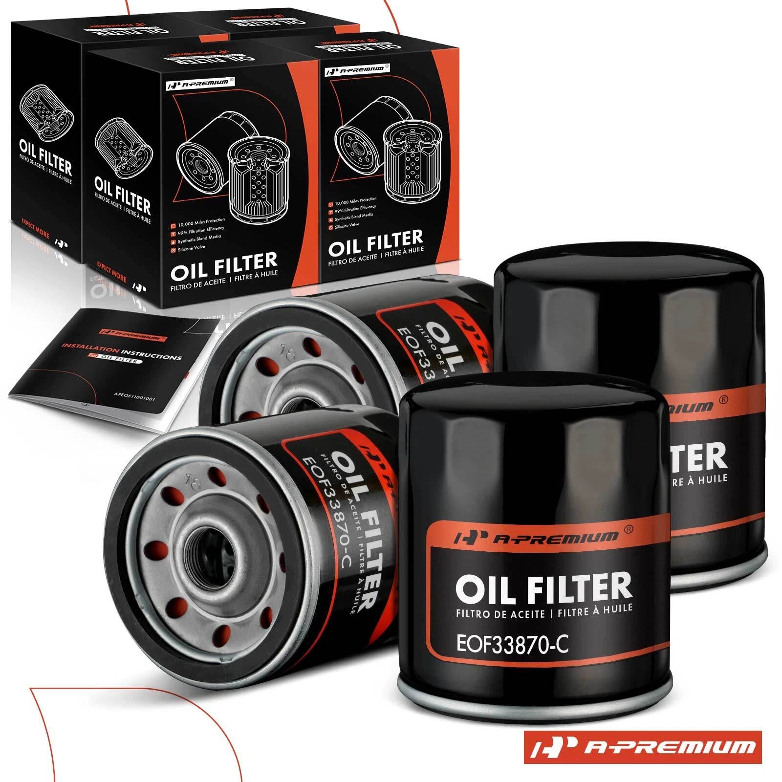Set of 4 Engine Oil Filters for Jeep Cherokee (1984–1986) Suzuki Forenza (2004–2008)