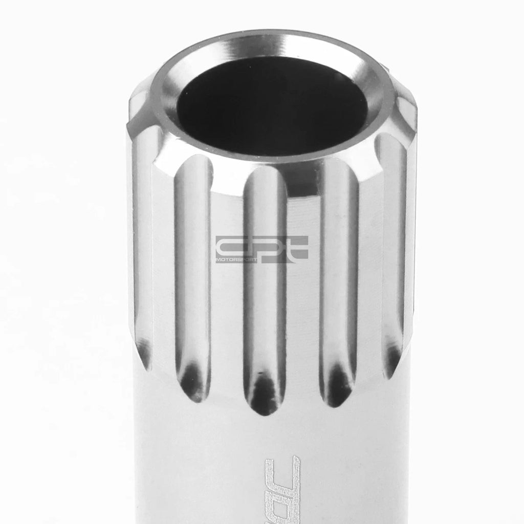 Open-End Aluminum Silver Lug Nuts Set of 4 + Adapter M12x1.25 (20mm OD/60mm Tall)