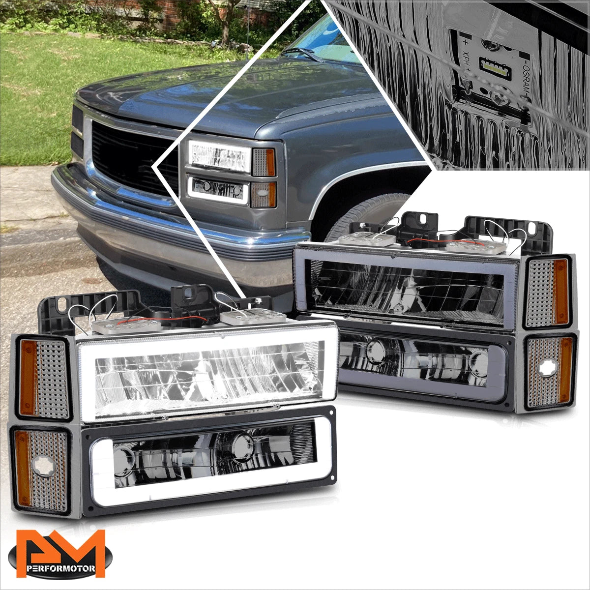 LED DRL Headlights Smoked/Amber for Chevy C/K 1500-3500 Suburban (1988–1993)
