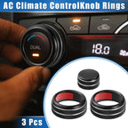 3 Pcs AC Climate Control Knob Rings for Chevrolet Corvette C6 (2005–2013) Black