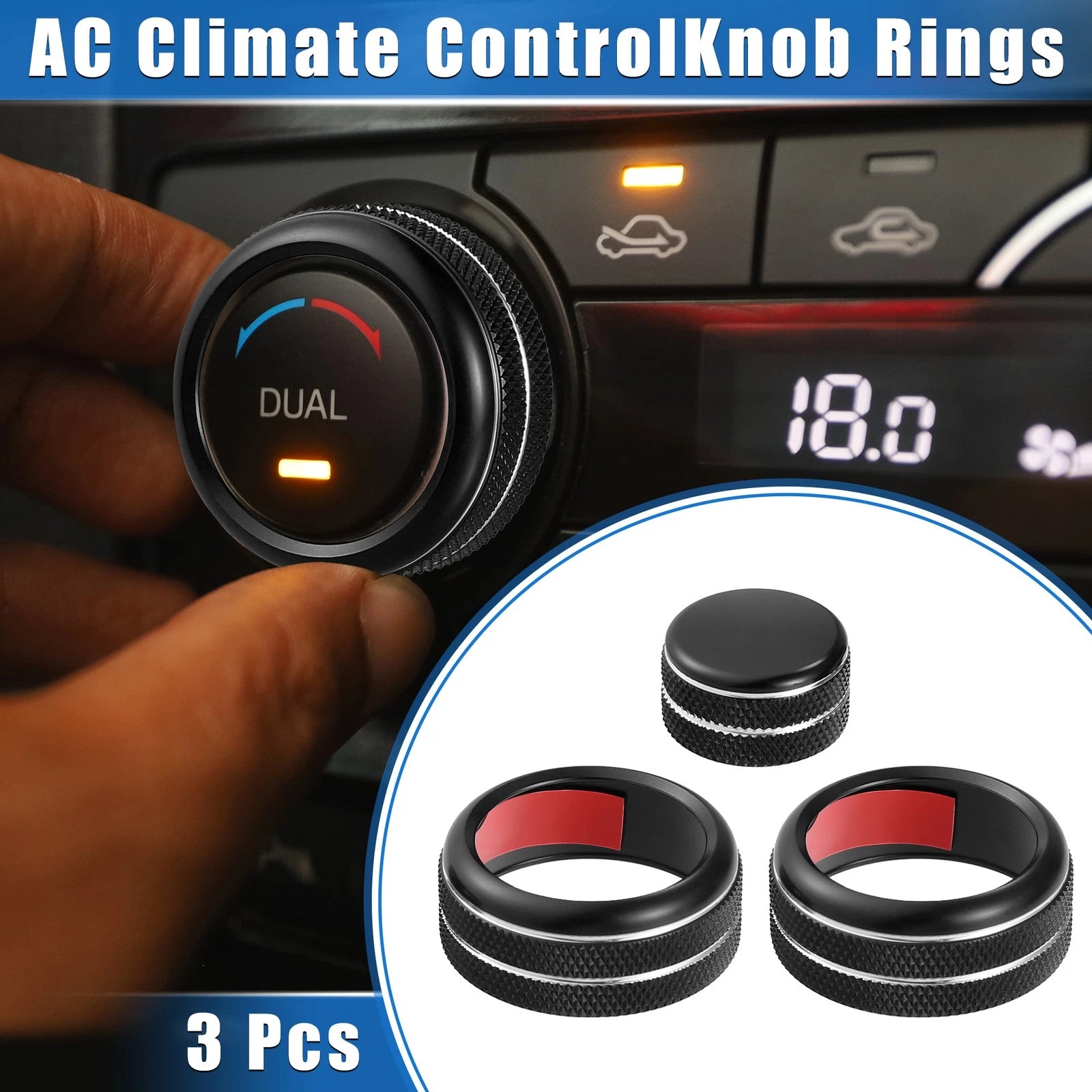 3 Pcs AC Climate Control Knob Rings for Chevrolet Corvette C6 (2005–2013) Black