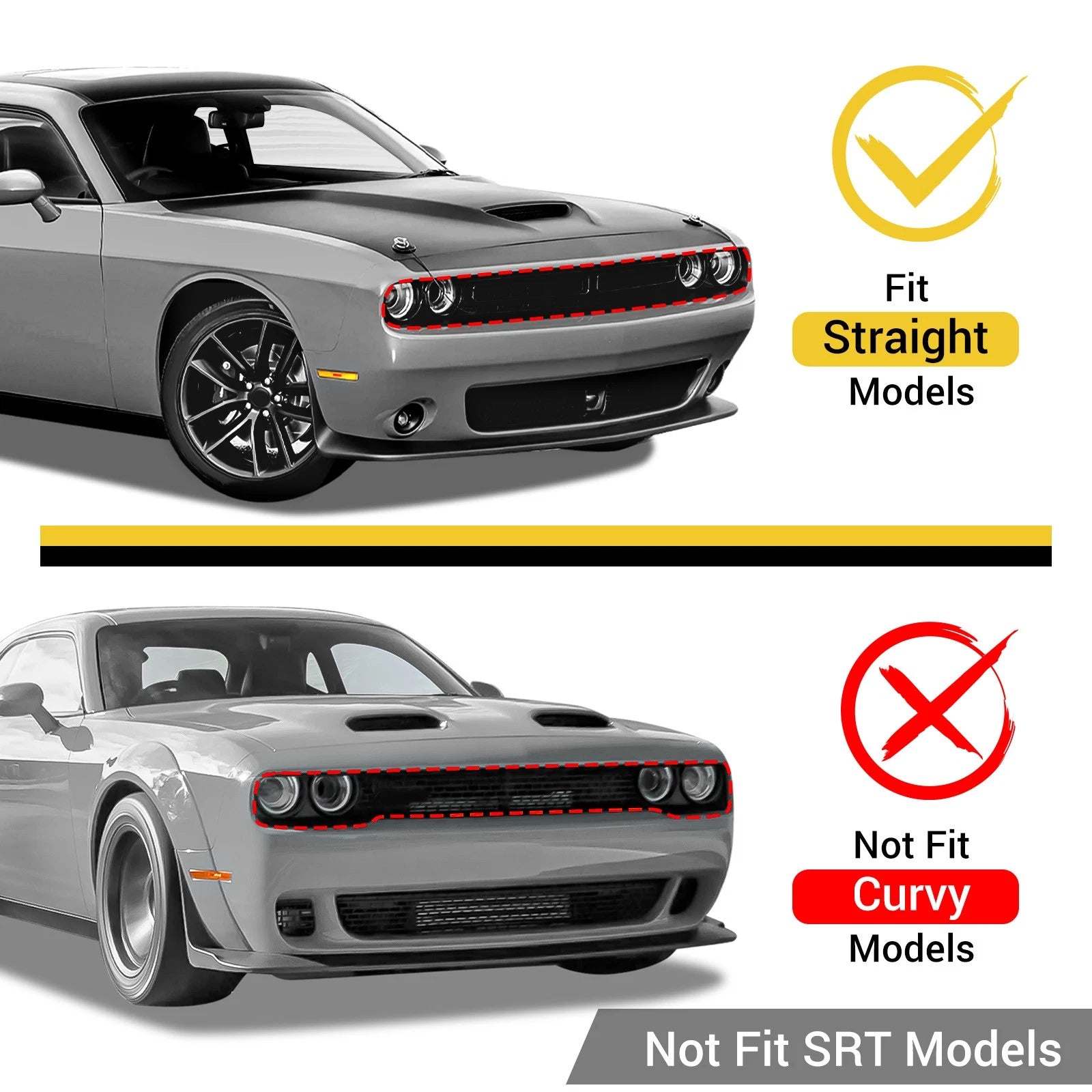Upper Grille Reinforcement for Dodge Challenger (2015-2023) Black Plastic