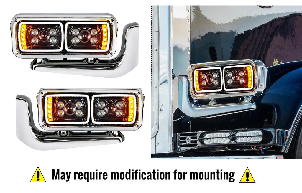 LED Blackout Headlights Full Assembly with Mounting Arms for Peterbilt (2000–2025)