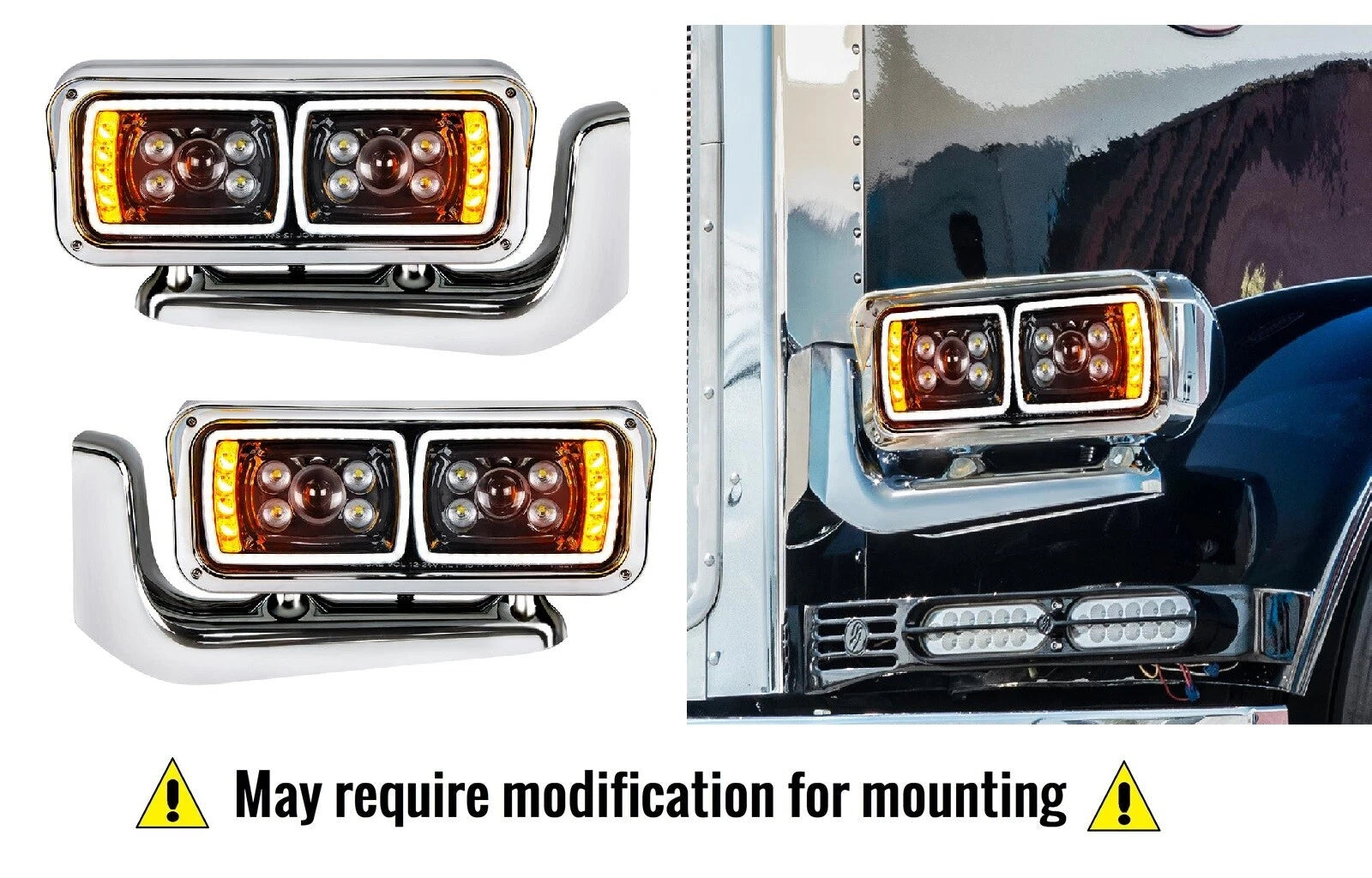 LED Blackout Headlights Full Assembly with Mounting Arms for Peterbilt (2000–2025)