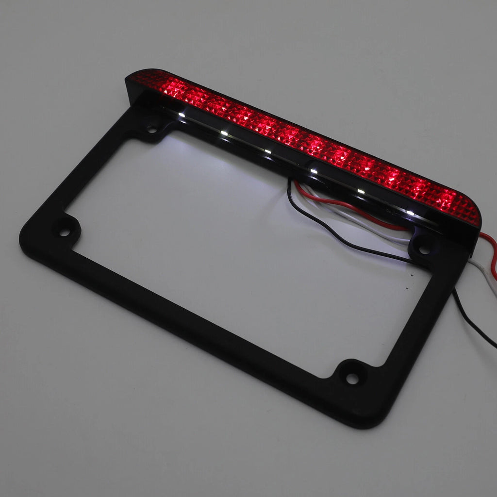 7" x 4" Black License Plate Frame with 6" LED for Honda/Suzuki/Yamaha/Kawasaki/Harley