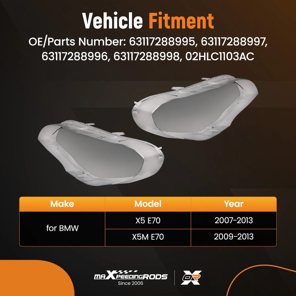 Pair Headlight Lens Cover for BMW X5 (2007-2013)
