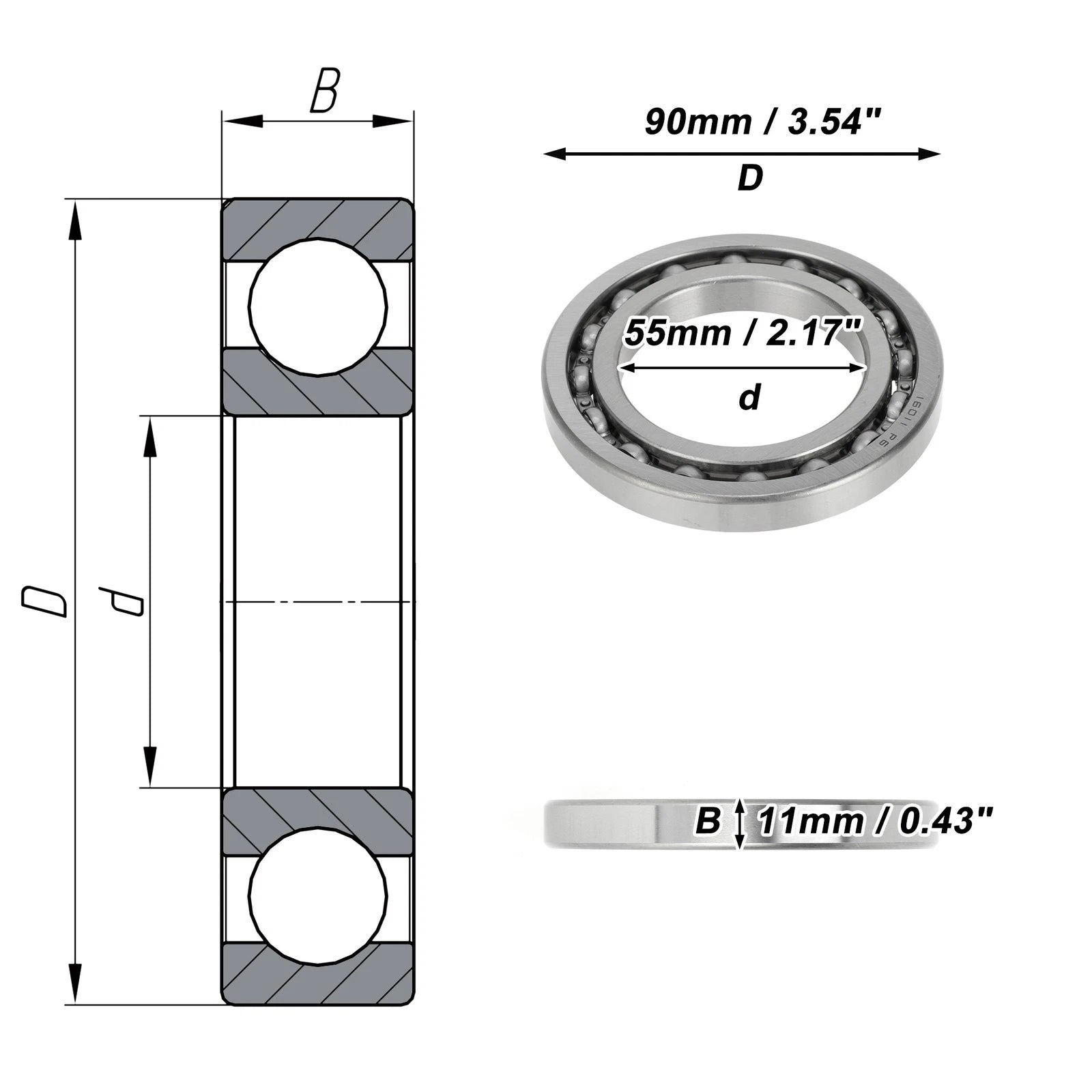 Deep Groove Ball Bearing 55x90x11mm for Scooter Skateboard (1 Pc)