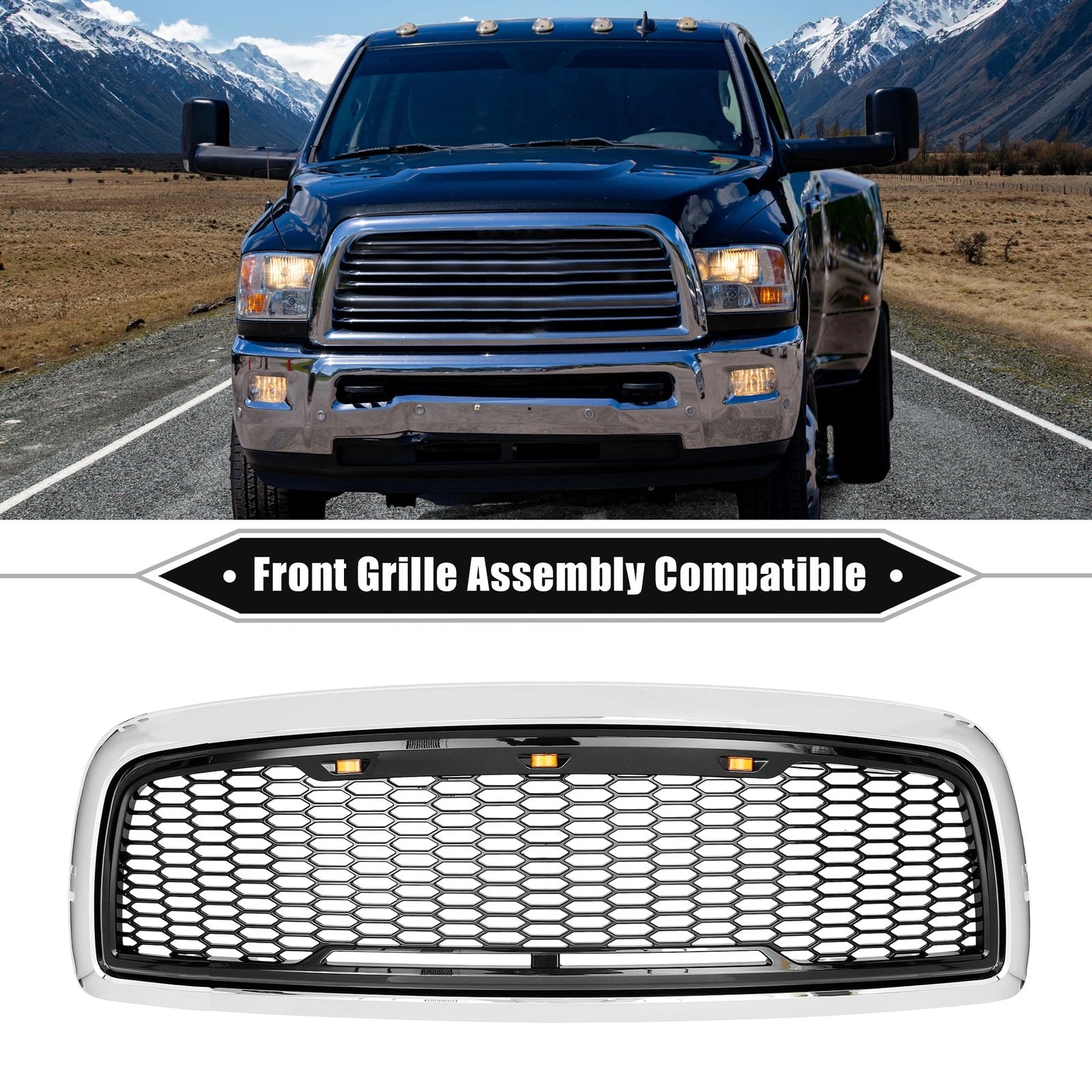 Front Grille Assembly with LED Lights for Dodge 