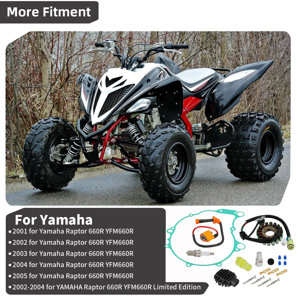 Ignition Coil, Spark Plug, Regulator Rectifier & Stator for Yamaha YFM Raptor 660R (2001–2005)