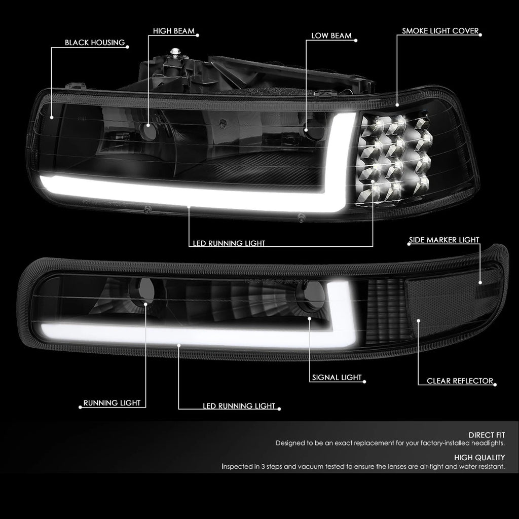 LED DRL Tinted Clear Side Headlight Bumper Lamp for Silverado (1999–2002)