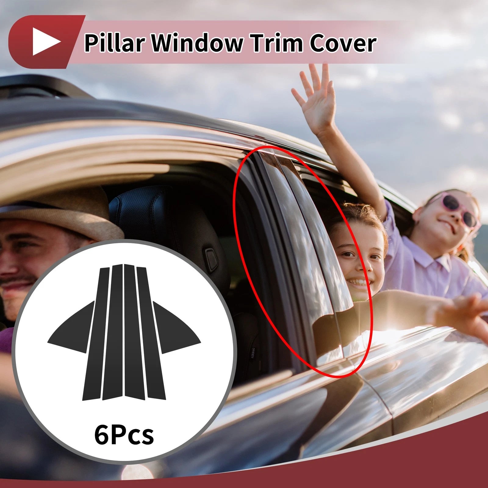 6 Pcs Car Door Pillar Window Trim for Honda Civic (1992–1995) Black