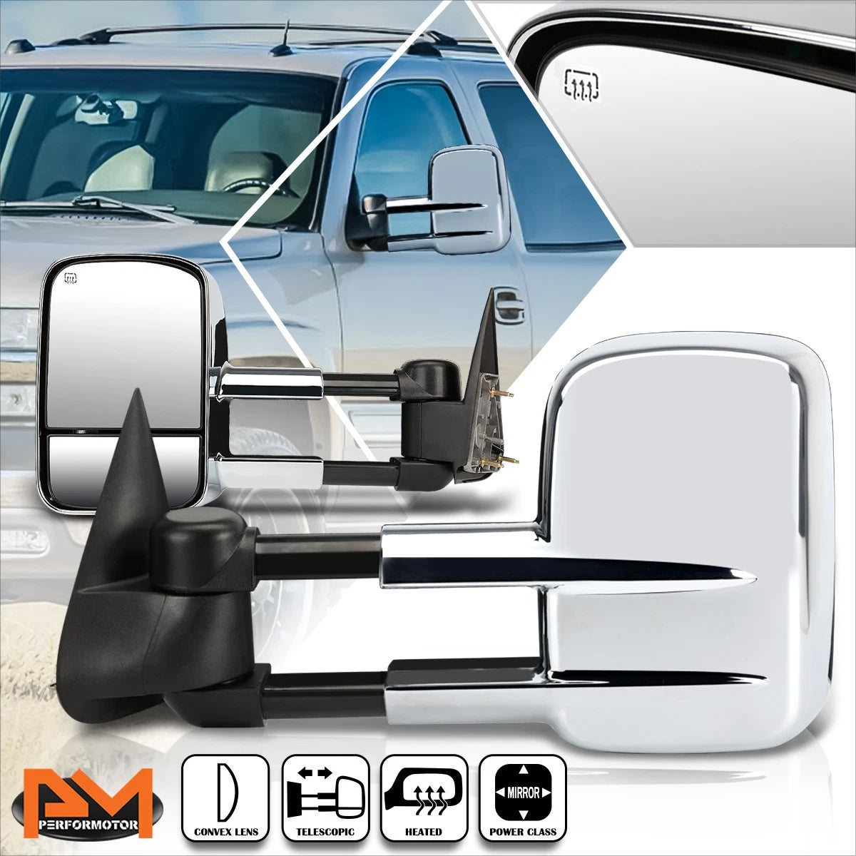Set of 2 Power Heated Chrome Side Towing Mirrors for Chevy Silverado/GMC Sierra (2003–2006)