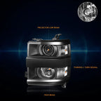 Projector Headlights for Chevy Silverado 2500HD/3500HD (2015–2019) Black/Clear