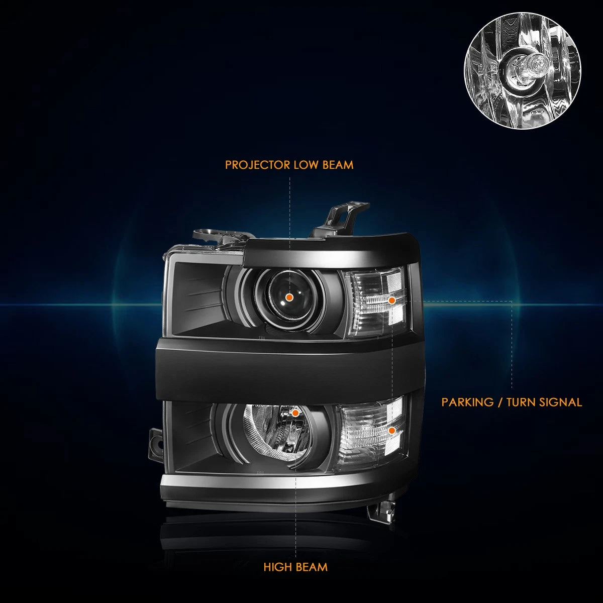 Projector Headlights for Chevy Silverado 2500HD/3500HD (2015–2019) Black/Clear