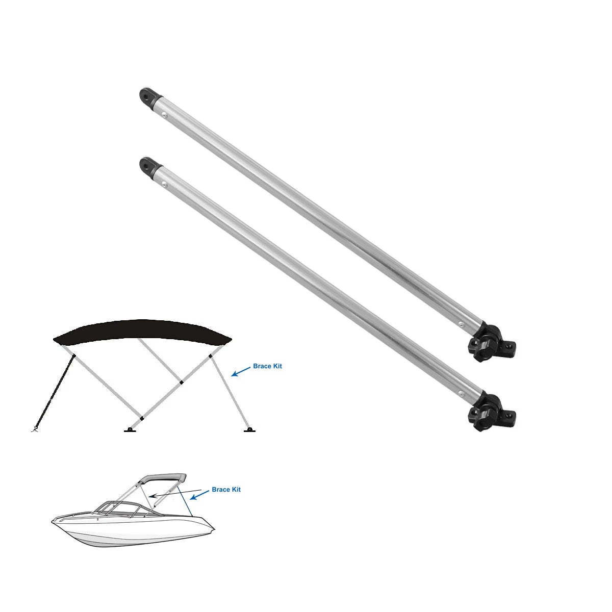 1" Aluminum Tube Bimini Top Rear Support Poles Pair with Mounts for Most Frames