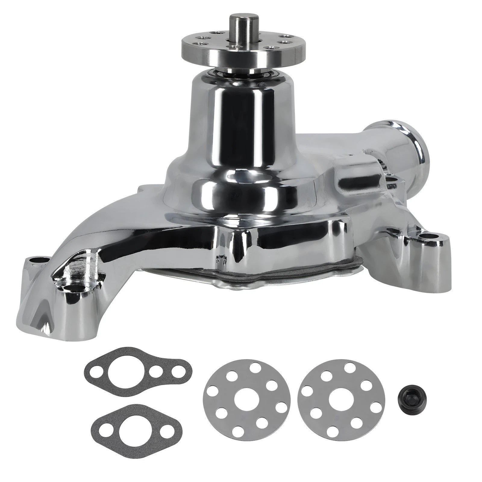 Chrome High Volume Short Water Pump for Small Block Chevy SBC (283–350)